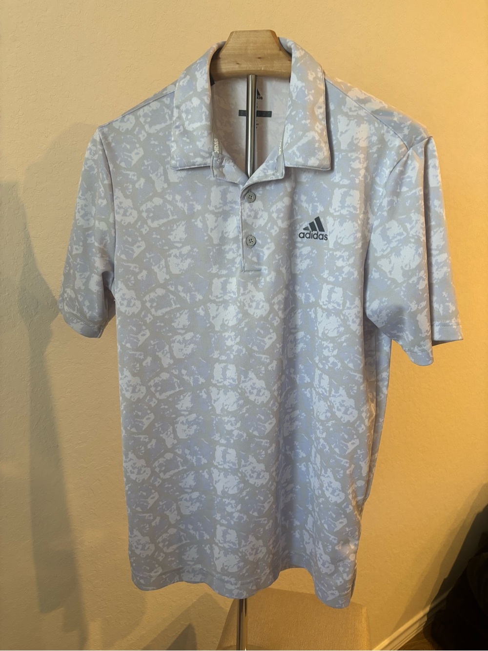 Adidas Golf Polo Shirt Gray White Blue Performance Mens Small Athletic
